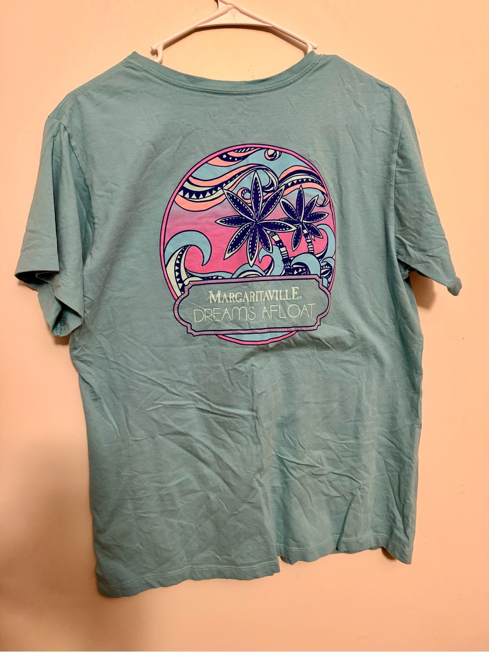 Margaritaville Teal Short-Sleeve Tee with Pink & Blue Palm Circle Graphic